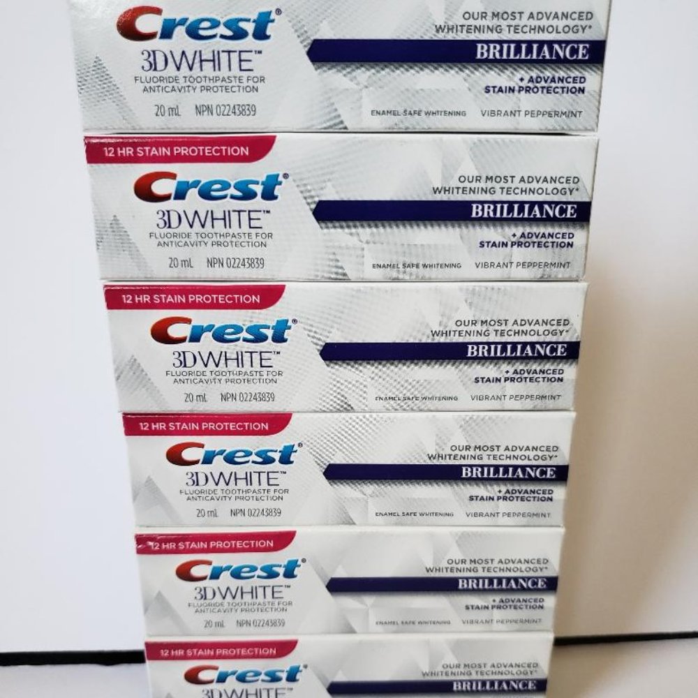 6 Crest 3d Brilliance travel-sized Whitening paste